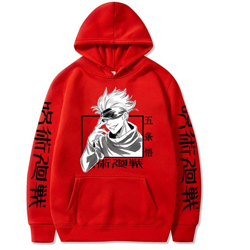 image-Gojo Satoru Anime Hoodie - Black Fleece Pullover