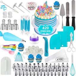 image-420-Piece Cake Turntable Decorating Kit - Stainless Steel Molds
