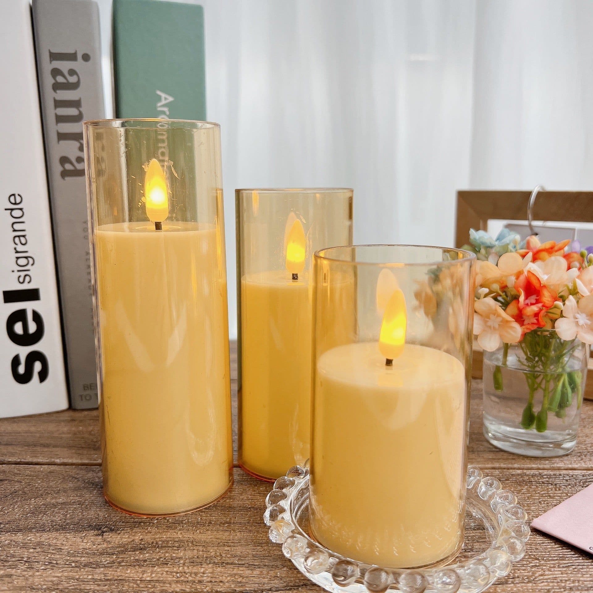 image-Zhu Sheng LED Candle - White Cylindrical Christmas LED Candle Set of 3