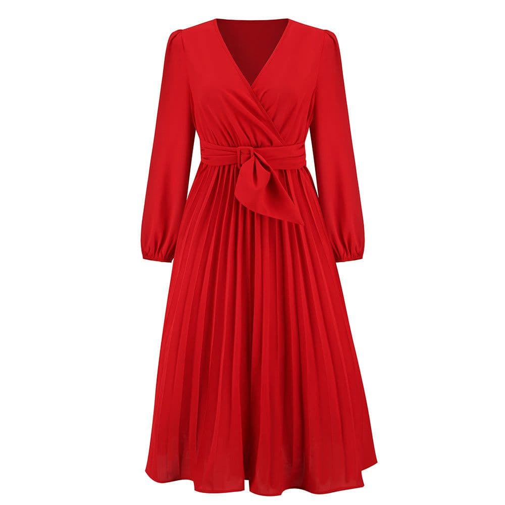 image-Elegant 2023 Long-Sleeved V-Neck Dress - High Waist Blue XXL