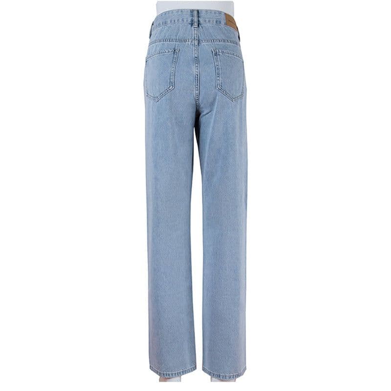 image-High-Waist Straight-Leg Washed Jeans for Women - Commuter Blue Denim