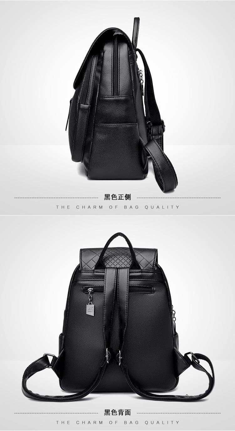 image-Backpack Women's Navy Blue PU Leather 20-35L