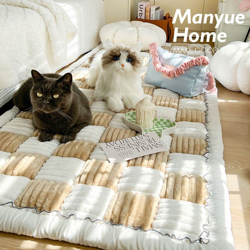 image-Foreign trade thickened ins wind cream color autumn and winter plush bedside mat non-slip rectangular bun mat tatami mat