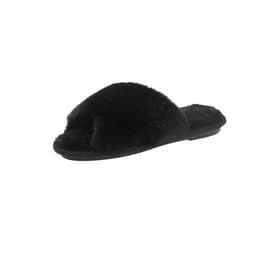 image-Women's Fur Slippers - Black Plush Open Toe