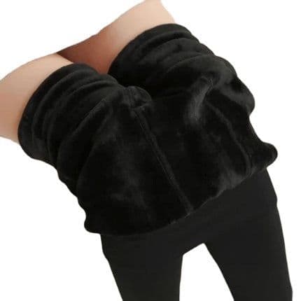 image-Winter High Waist Velvet Padded Leggings Women Black