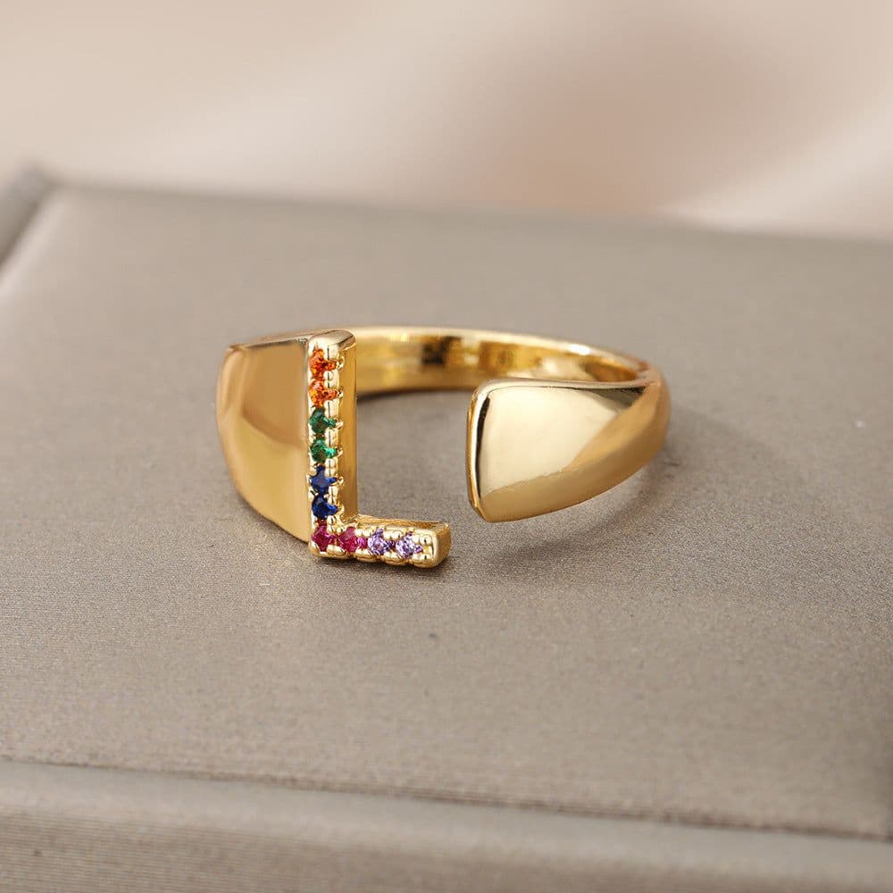 image-Retro Zirconia 26 Letter Adjustable Ring - Personalized Fashion Design