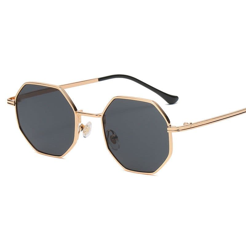 image-2022 Fashion Polygonal Metal Sunglasses Copper Alloy Frame Gold With Black Lenses Unisex Full Rim Party Style DB59