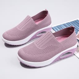image-Mesh Women's Sports Shoes - Beige Flat Heel