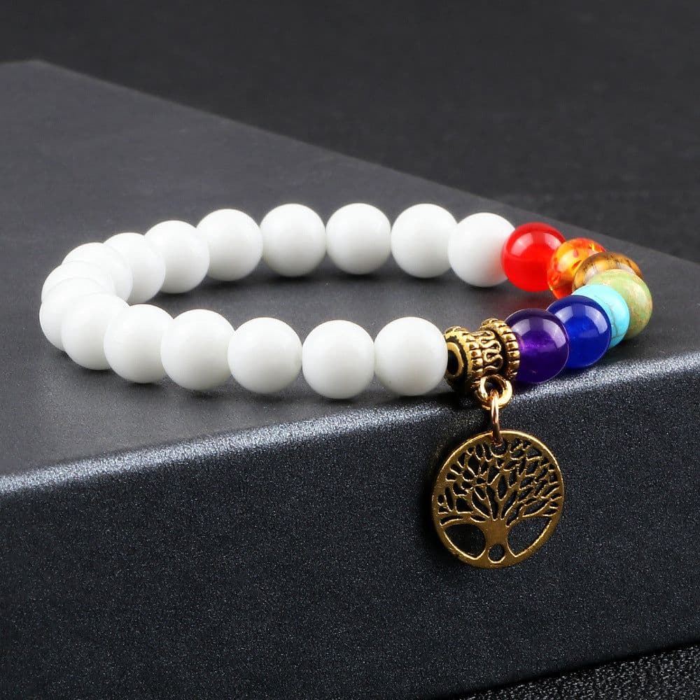 image-European and American cross-border foreign trade creative 8mm bead bracelet Volcanic lava hand string wooden beads alloy tree of life pendant
