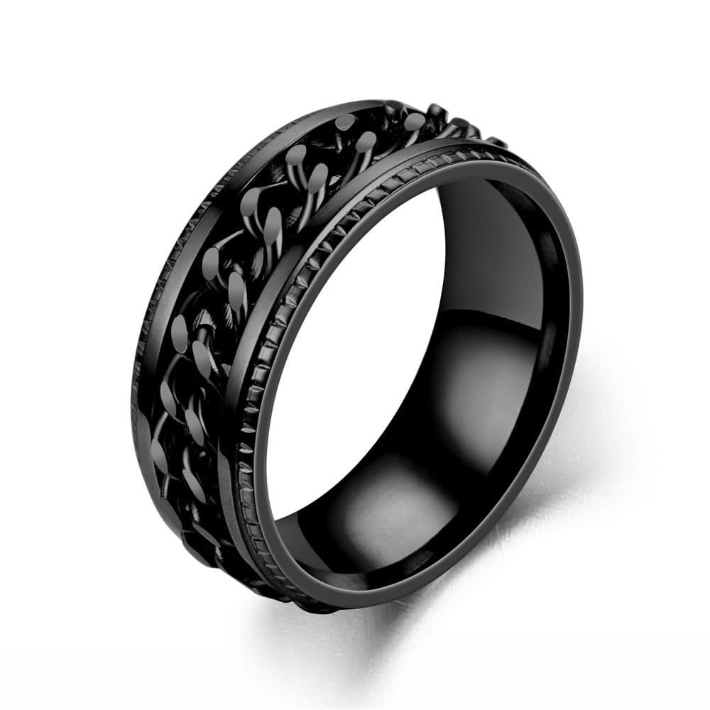 image-New simple transfer jewelry men's titanium steel rotatable beer bottle chain ring personality domineering ring