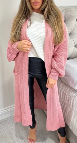 image-Women's Cardigan Sweater - Deep Pink Lantern Sleeve