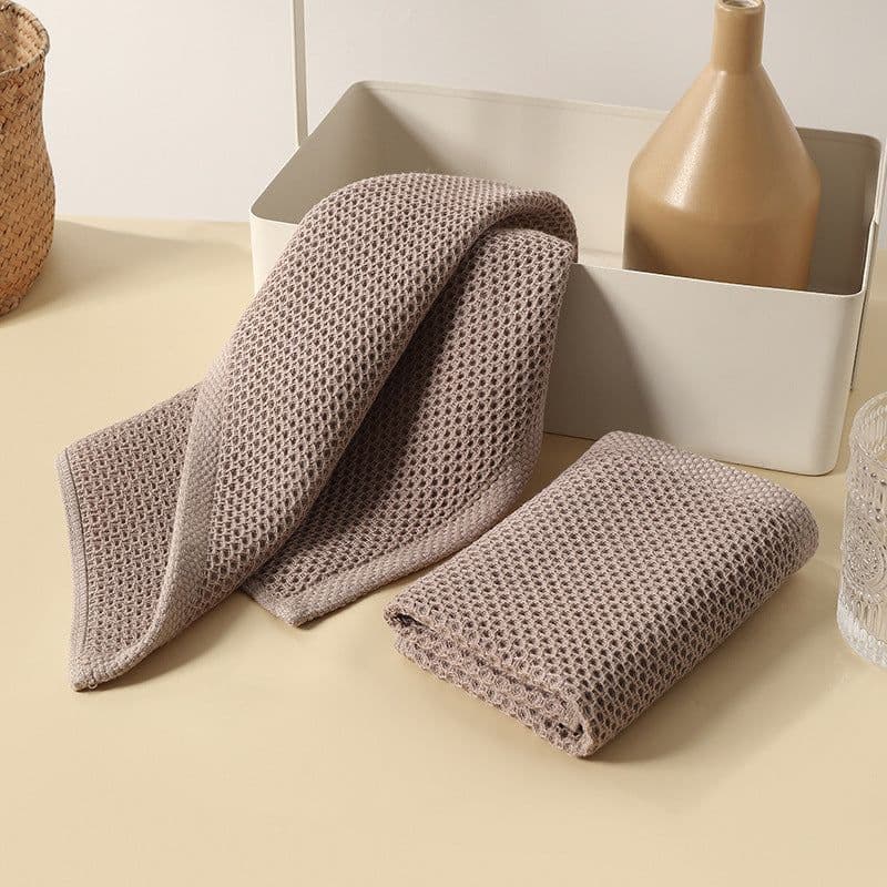 image-Cotton Kitchen Towel - Beige Honeycomb Absorbent