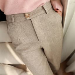 image-Wool Pants Women High Waist Black Cropped Straight