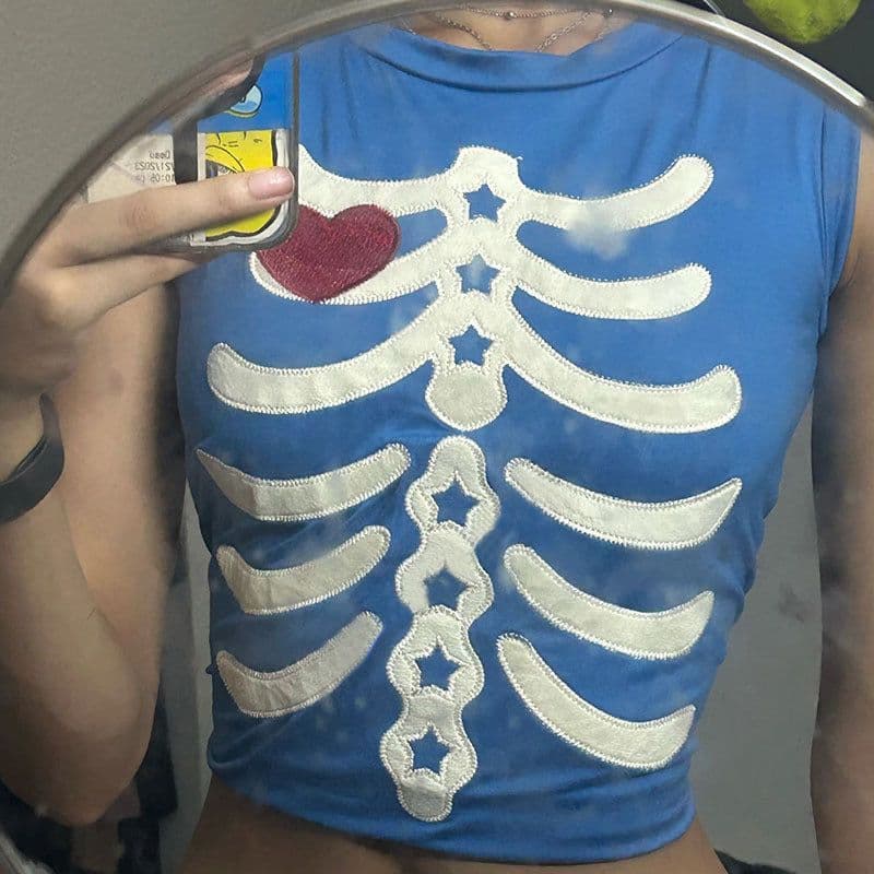 image-European American Y2K Blue Crop Top - Slim Fit