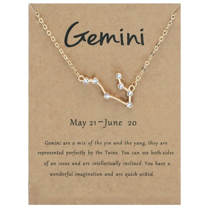 image-Yulu 12-Constellation Diamond Necklace Alloy Clavicle Chain - Brown