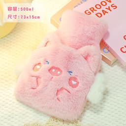 image-Water-filled Hot Water Bottle - Gray Plush 1000ML Thickened Hand Warmer Bag