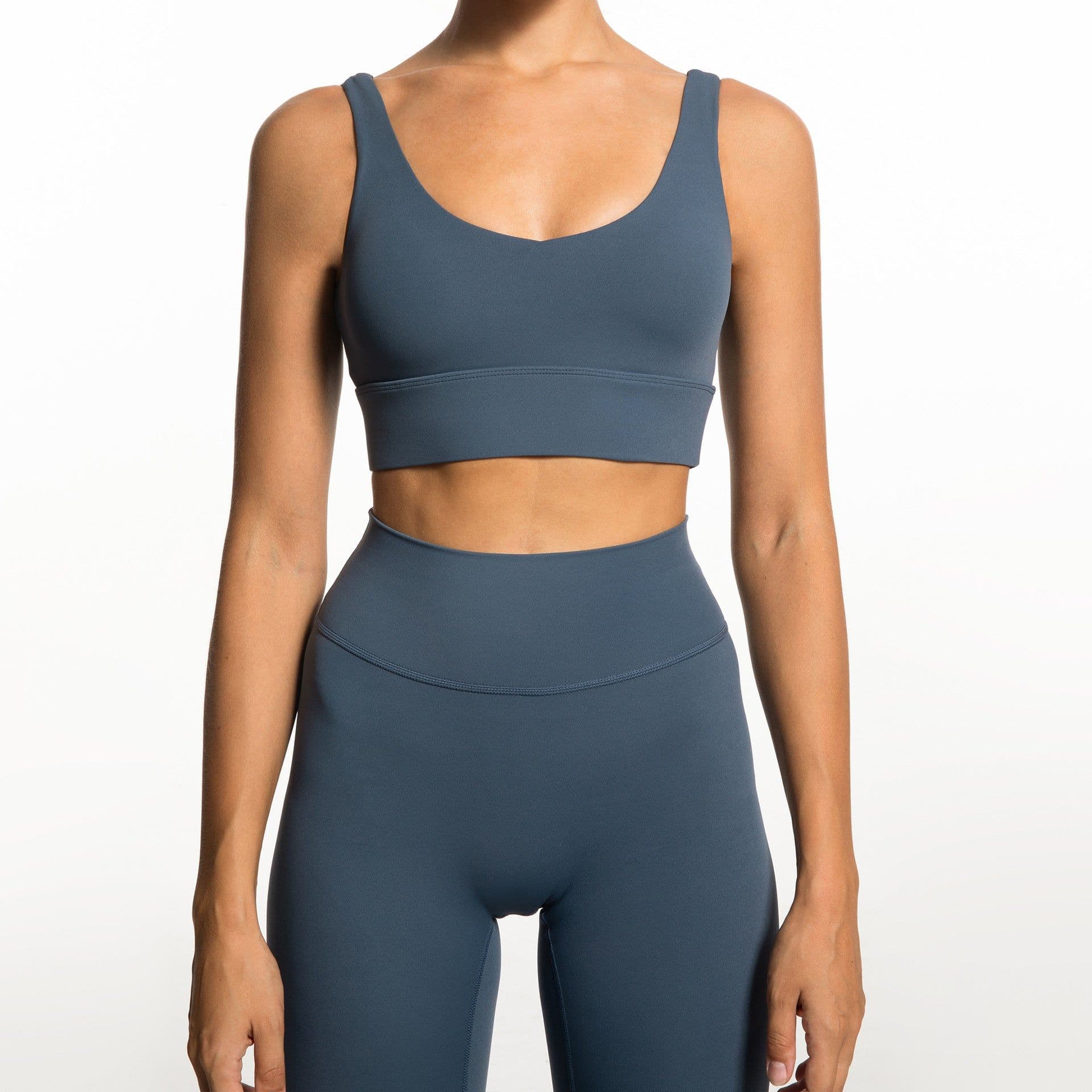 image-Autumn and winter European and American lulu original nylon nude yoga suit thin shoulder beautiful back bra high elastic sports trousers
