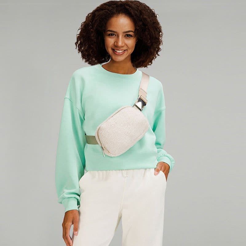image-Autumn and winter LULU same outdoor sports plush running pocket sports Lulu lambswool pocket Messenger chest bag