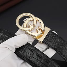 image-Men's Genuine Leather Belt - Black Smooth Buckle