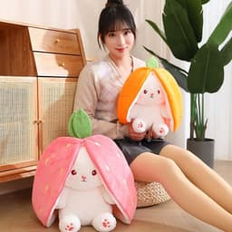 image-Strawberry Rabbit Plush Doll Pillow