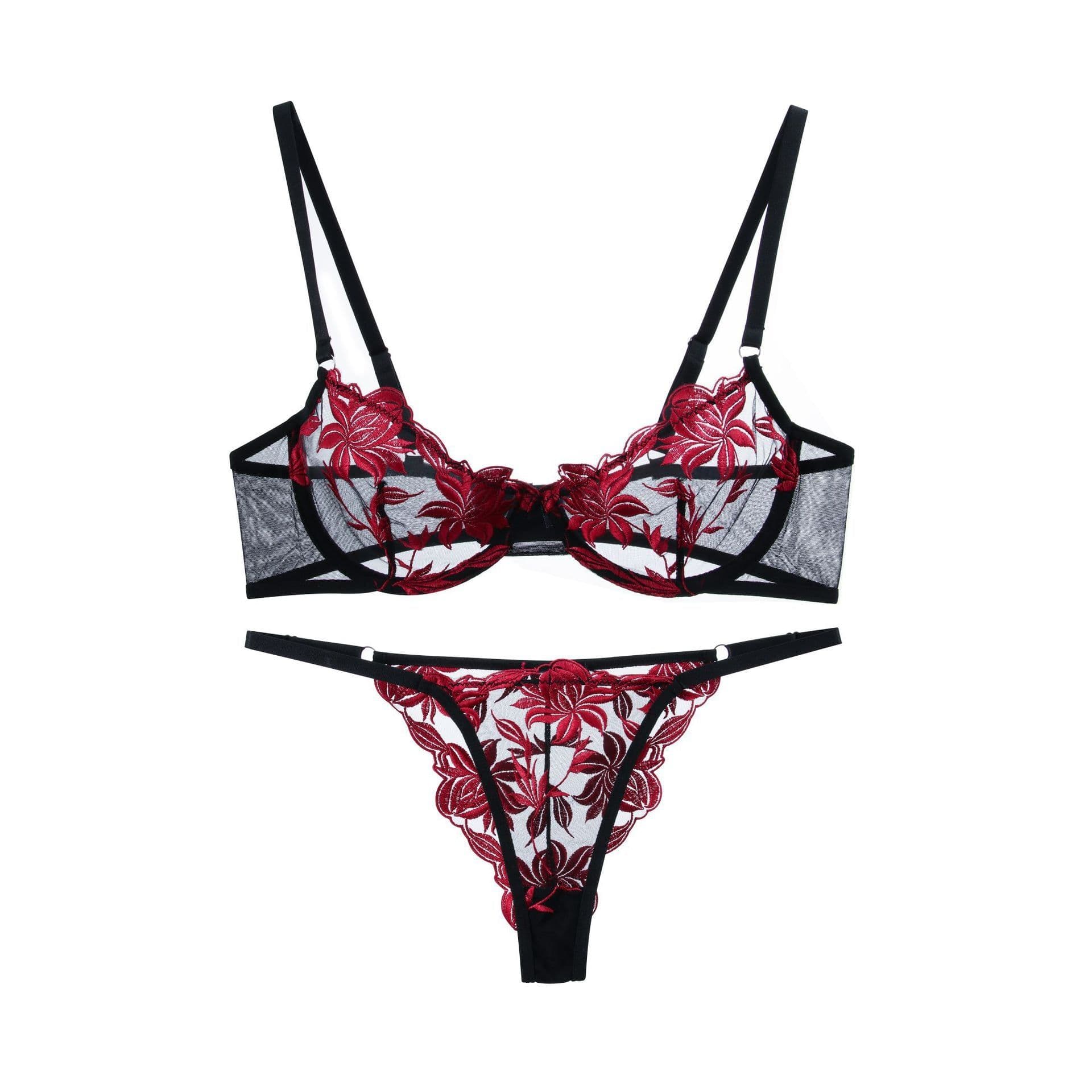 image-Women's Lace Bra Set - White Mesh See-Through 3-Piece