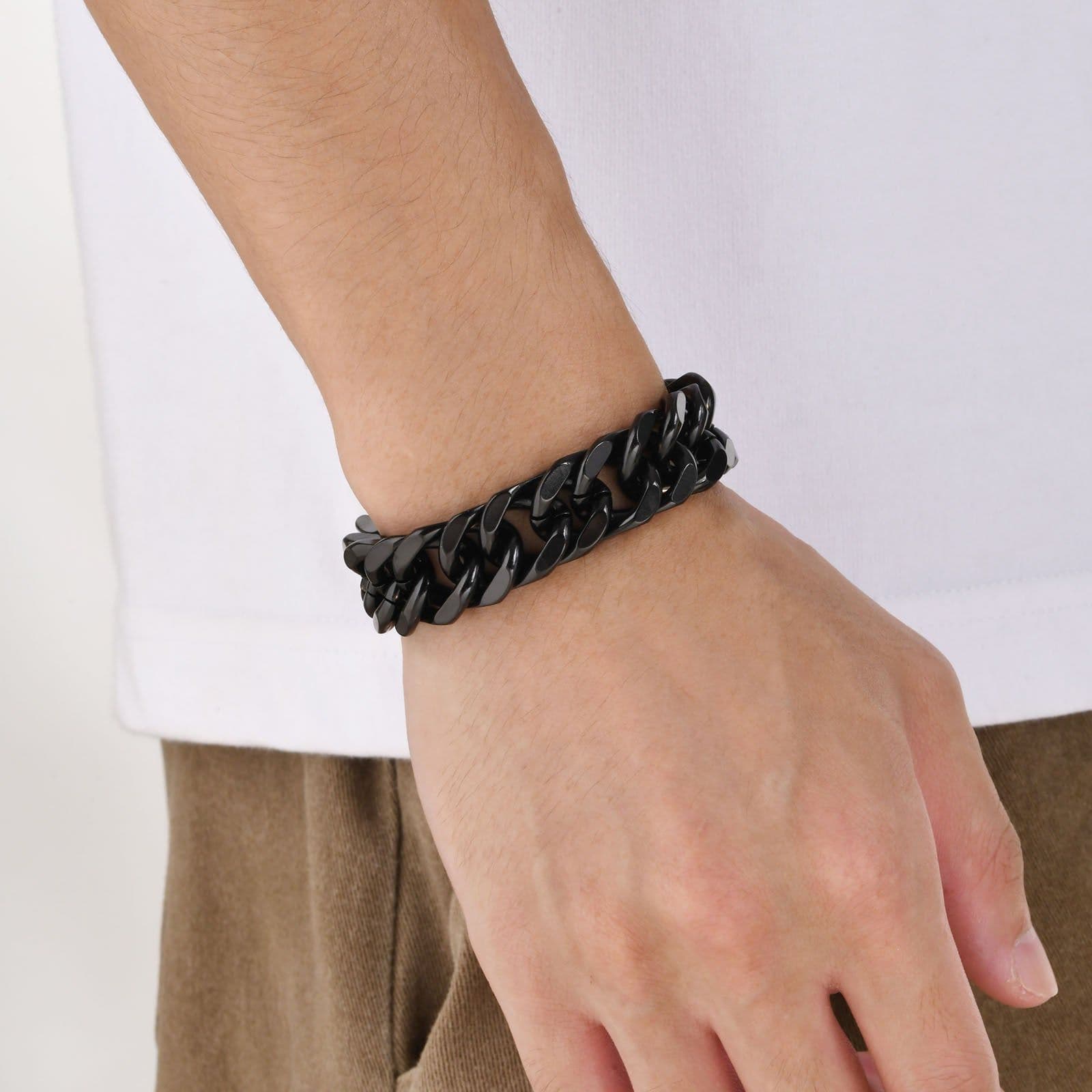 image-Men's Stainless Steel Bracelet - Black 15mm Double Woven