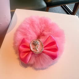 image-Japanese & Korean Bowknot Plush Hair Rope - Barbie Pink Loli Hair Accessory
