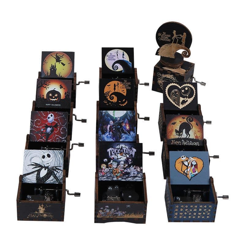 image-Autonomous DIY Wooden Hand Crank Halloween Music Box Carving Kit Gift