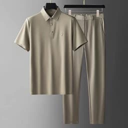 image-Men's Ice Silk Short-Sleeve Casual Suit - Thin