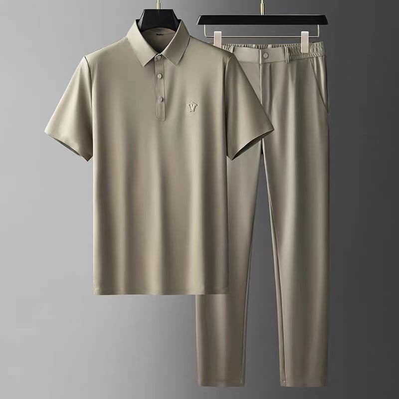 image-Men's Ice Silk Short-Sleeve Casual Suit - Thin