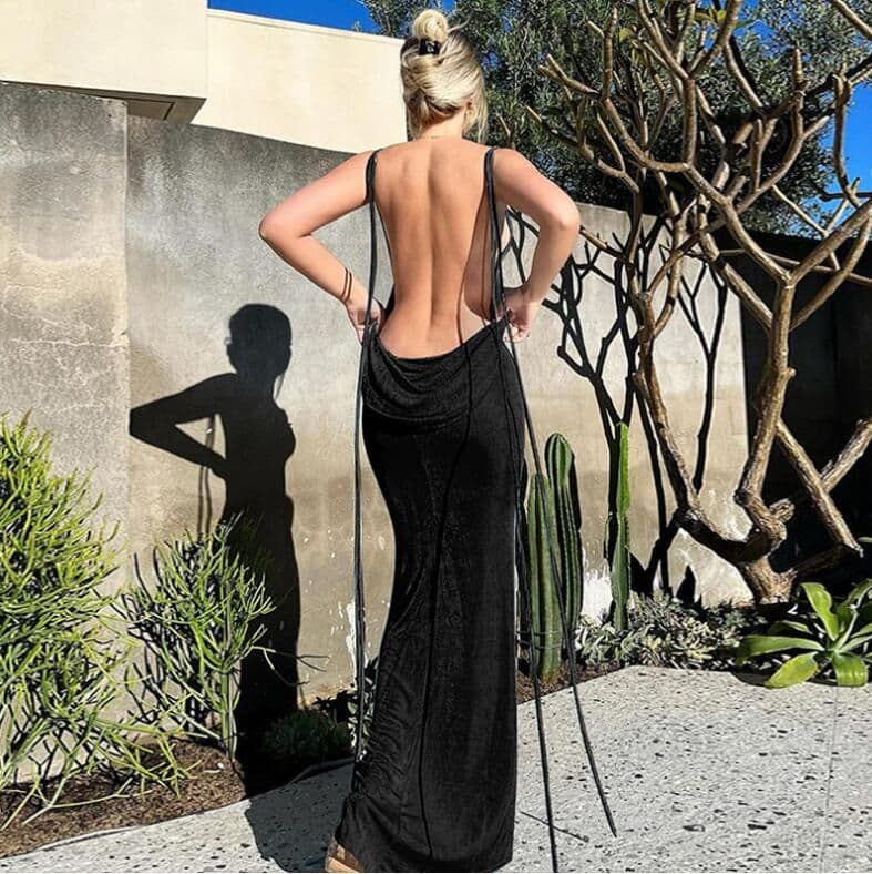 image-Summer Halter Neck Dress - A Line Long Skirt 2022 Elegant Temperament