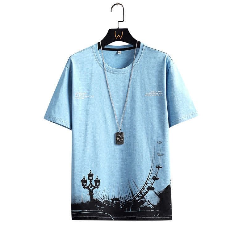 image-Tide brand T-shirt Hong Kong style white short-sleeved t-shirt men's summer Korean version trend Japanese cotton five-quarter-sleeved ins top