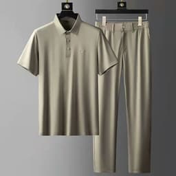 image-Men's Ice Silk Short-Sleeve Casual Suit - Thin