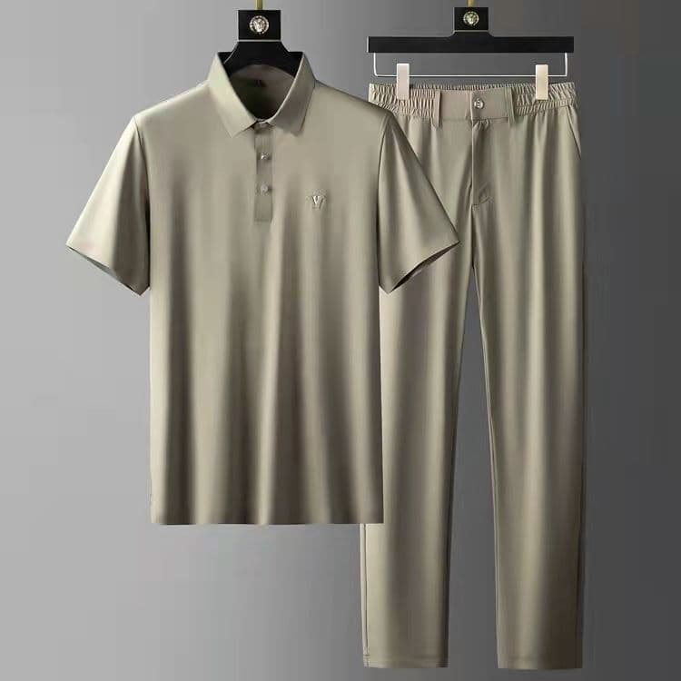 image-Men's Ice Silk Short-Sleeve Casual Suit - Thin