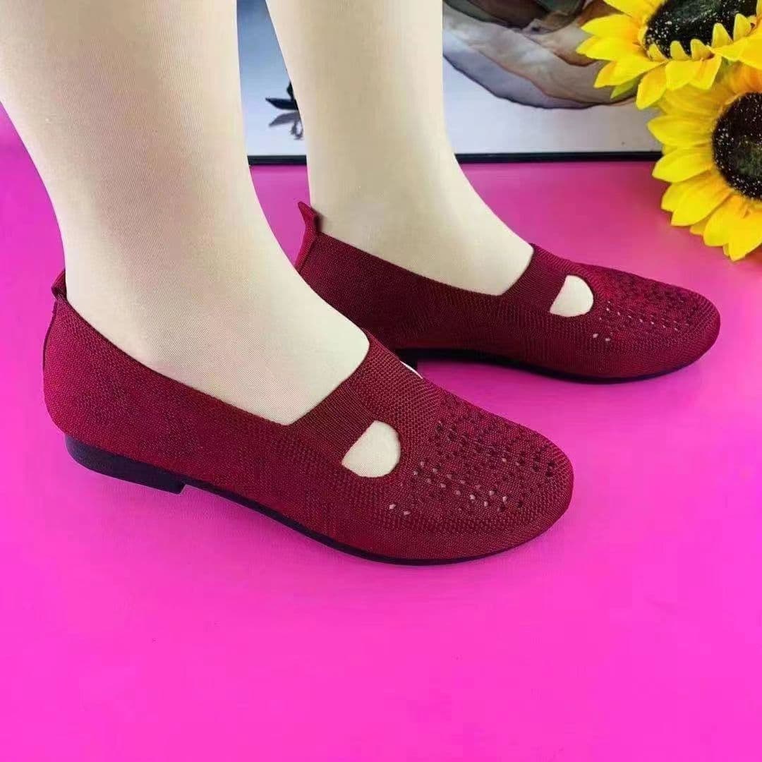 image-Women's Mesh Slip-On Casual Shoes - Red Flat Heel