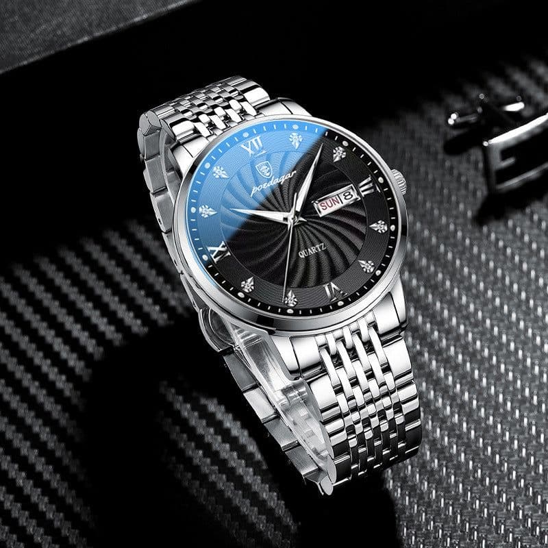 image-POEDAGAR Men's Watch 42mm Waterproof Stainless Steel