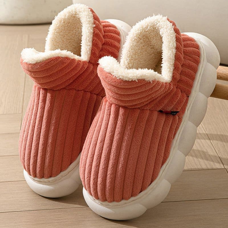 image-Winter Plush Cotton Slippers, Brown, Unisex, 44-45, 3CM Flat Heel