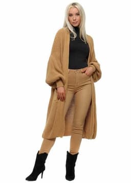 image-Women's Cardigan Sweater - Deep Pink Lantern Sleeve