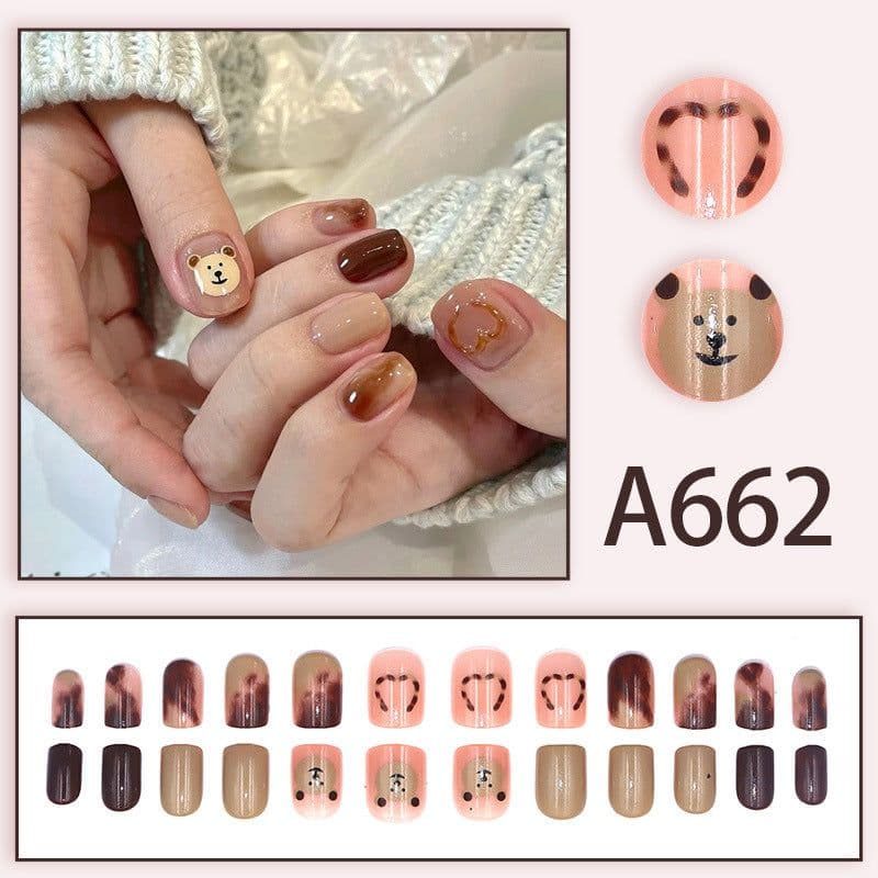 image-Autumn and winter gentle and pure desire simple style wearable manicure patches short, medium and long style white removable fake nail patches