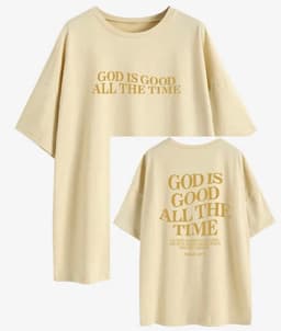 image-Women's Letter Print T-Shirt - Khaki XXL Short Sleeve