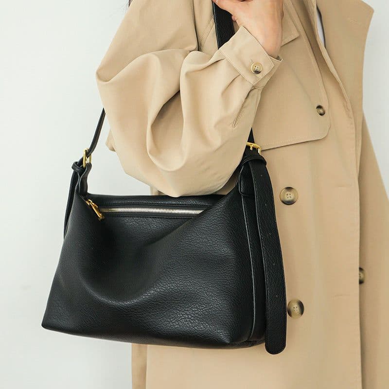 image-Self-operated Large Capacity Crossbody Bag - Dark Brown PU 2023