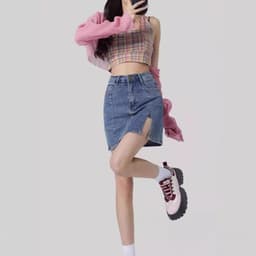 image-Denim Skirt Women High Waist A-Line Short Black