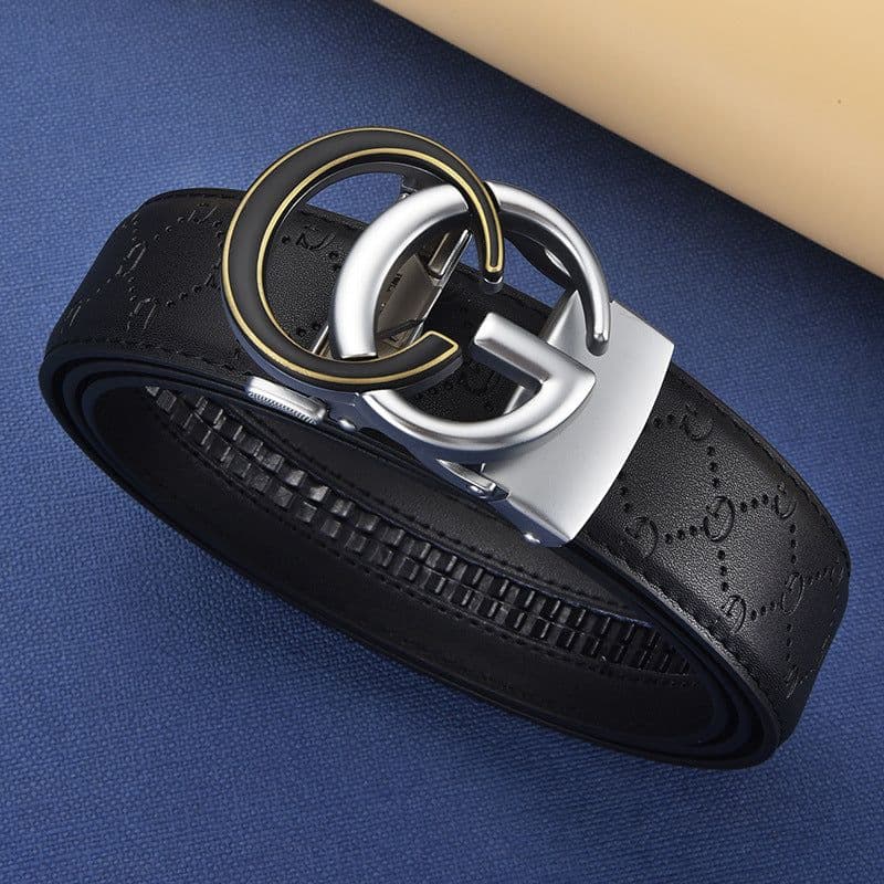 image-Men's Leather Belt Automatic Buckle GG Gun-CC