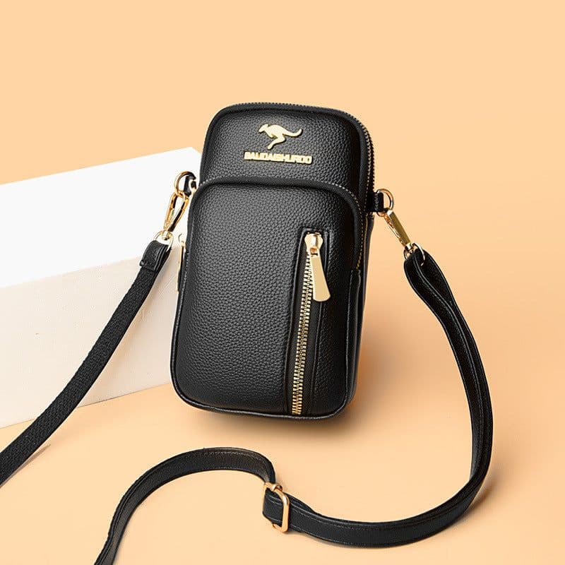 image-Women's Mini Shoulder Bag - Soft PU Leather Black