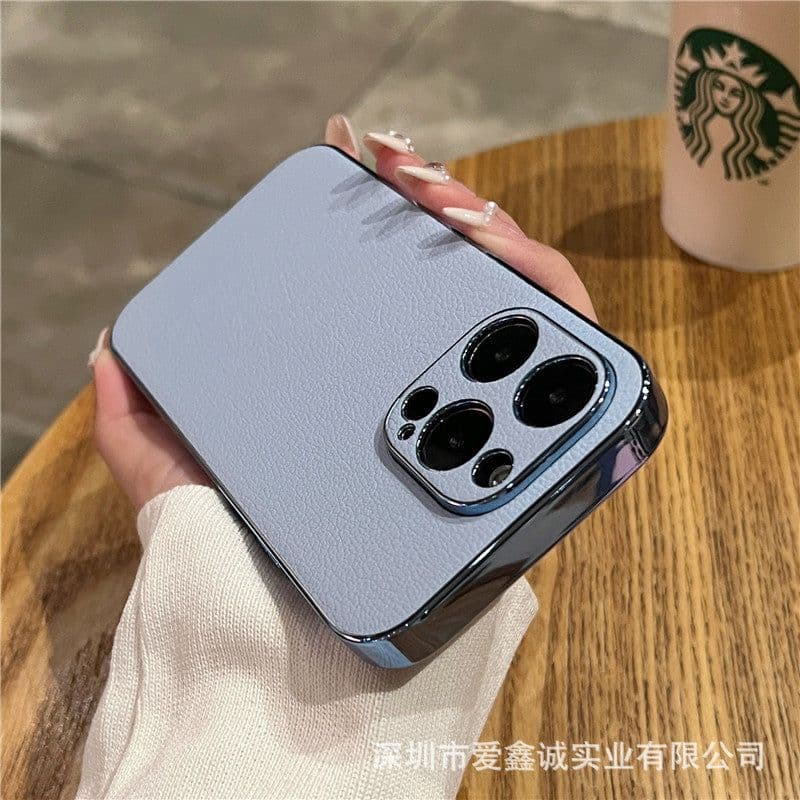 image-High-grade lychee grain leather is suitable for iPhone14promax mobile phone case Apple 13 electroplating all-inclusive protective cover 12
