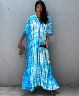 image-Beach Blouse Cotton One Size - White/Blue/Black