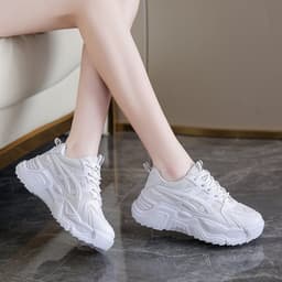 image-Trendy Lightweight Breathable Dad Shoes - Beige, Women's Sports Running Lace-Up