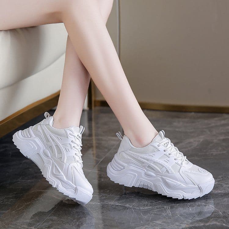 image-Trendy Lightweight Breathable Dad Shoes - Beige, Women's Sports Running Lace-Up
