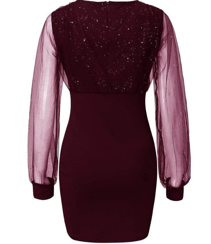 image-2022 European and American mesh V-neck sequined dress slim sexy dress ready for sale 0.22g