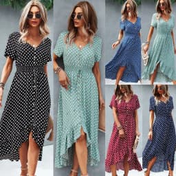 image-Polka Dot Swing Dress - Short Front Long Back